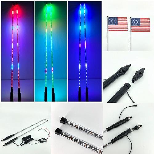 RGB chasing led whip light for utv, rzr, atv, trucks (2 packs)